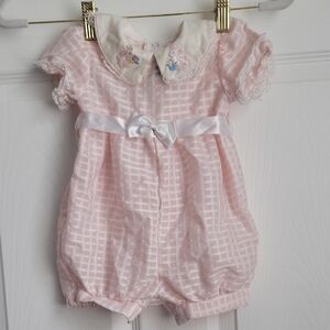 Pink Baby Romper with Embroidered Collar Vintage